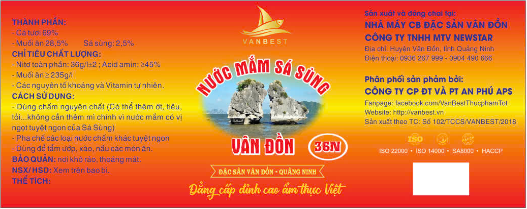 Nước mắm sá sùng Vân Đồn màu đỏ 36 đạm , chai 1000 ml