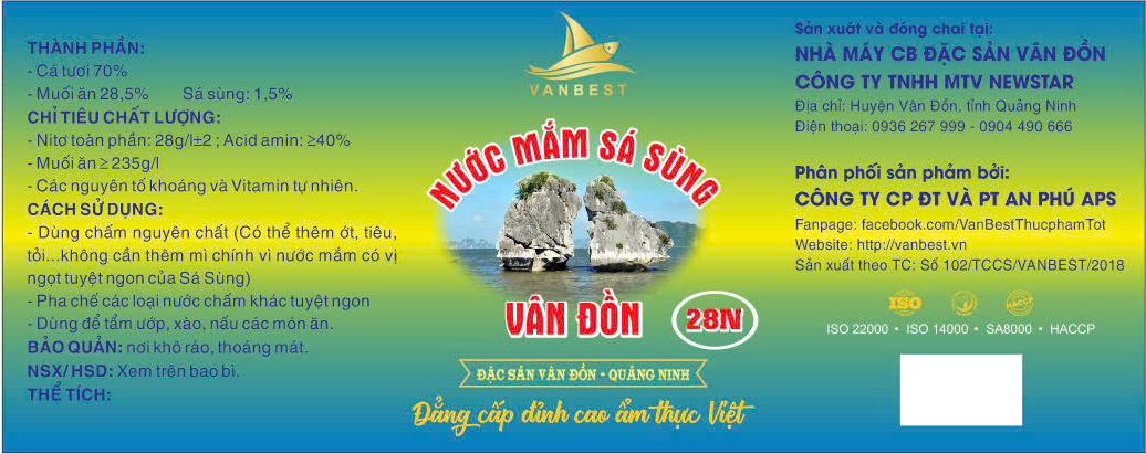Nước mắm sá sùng Vân Đồn 28N màu xanh, chai 1000 ml